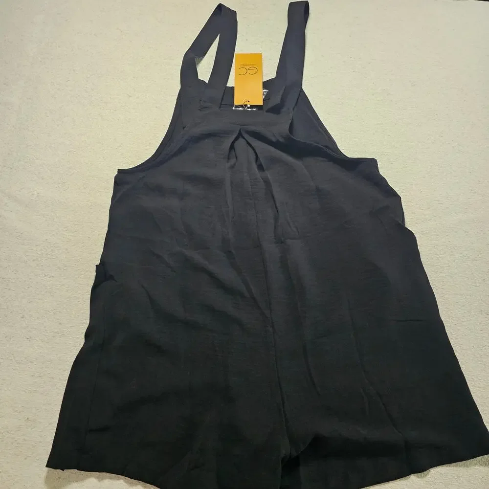 GreCerelle S Black Shortalls Pinafore Overall Shorts Minimalist Casual Cozy - Picture 4 of 10